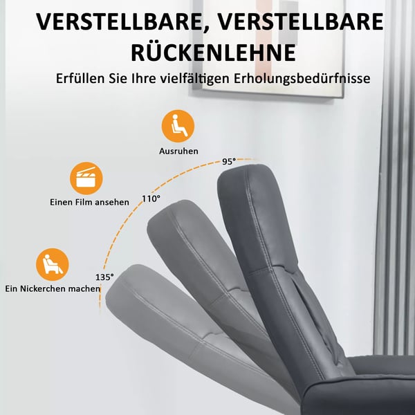 Massagestol med Fotpall, Elektrisk Vilofåtölj, 10 Massagepunkter, Svängbar Konstläder, Mörkgrå