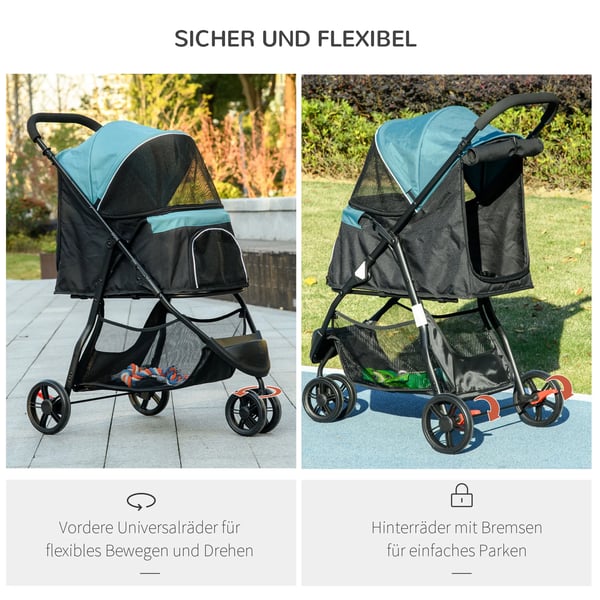 PawHut Kæledyrsvogn Hunde/Kattevogn 2-i-1, Foldbar, Mørkegrøn, Oxford Polyester