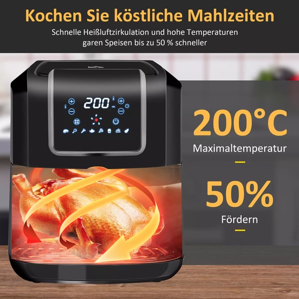 Varmluftsfrituregryde 6,5L 1700W Sort - Sundere madlavning med LED-display og 8 menuer