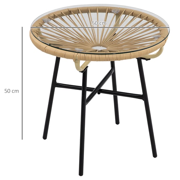 Outsunny bistrobord, rundt havebord, sidebord i rattan, til terrasse, altan, sort+beige, 50 x 50 x 50 cm