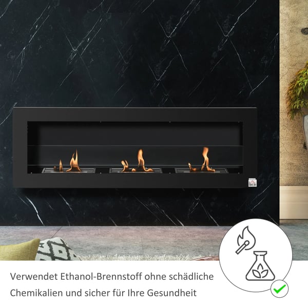 Ethanolpejs til V&aelig V&aelg, 3 br&aeligere, 1L Tank, Sort, St&ael, H&aeldet Glas, 120x15x40 cm