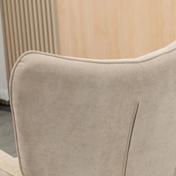 Lænestol med Puf - Betrukket med Polyester i Beige - Komfortabel Loungestol til Stuen