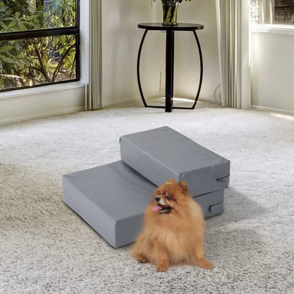 PawHut Foldbar 2-trins Kæledyrestrappe til Katte & Hunde, Mørkegrå, L45xB39xH20 cm