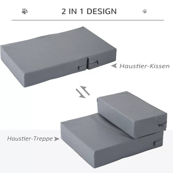 PawHut Foldbar 2-trins Kæledyrestrappe til Katte & Hunde, Mørkegrå, L45xB39xH20 cm