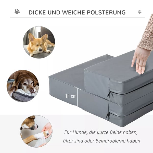 PawHut Foldbar 2-trins Kæledyrestrappe til Katte & Hunde, Mørkegrå, L45xB39xH20 cm