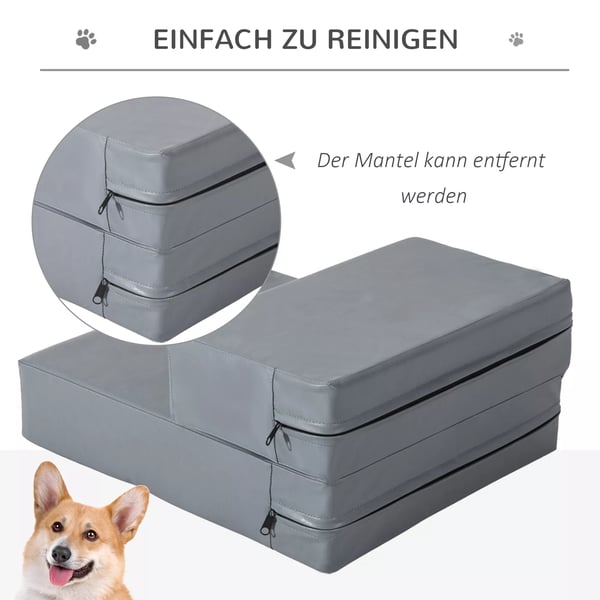 PawHut Foldbar 2-trins Kæledyrestrappe til Katte & Hunde, Mørkegrå, L45xB39xH20 cm