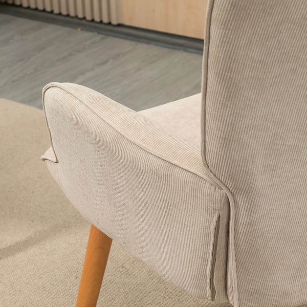 Lænestol med Puf - Betrukket med Polyester i Beige - Komfortabel Loungestol til Stuen