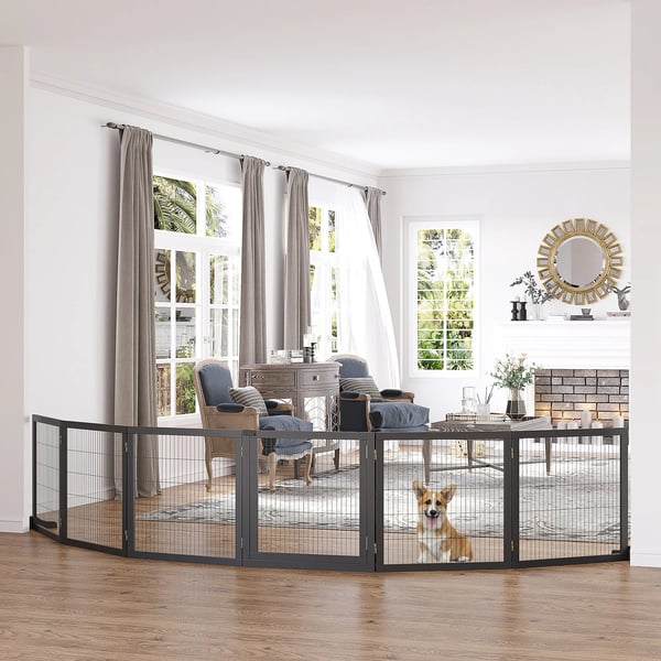 PawHut Dørsikringsgitter til hunde | Fyrretræ & Metal | Sort | 432x36x70cm