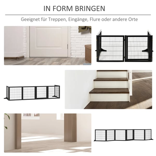 PawHut Dørsikringsgitter til hunde | Fyrretræ & Metal | Sort | 432x36x70cm