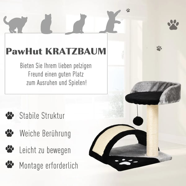 PawHut Kradsetræ til Katte med Legetøjsbolde, Sisal Reb 35,5 x 37 x 46 cm, Sort