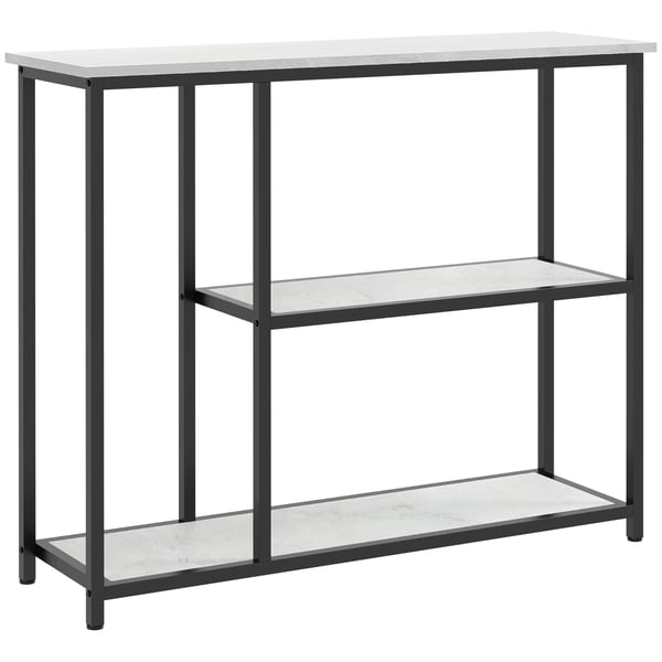 HOMCOM Konsolipöytä 2-tasoinen Hylly Säilytys Valkoinen Teräs/Puu 100x30x80cm
