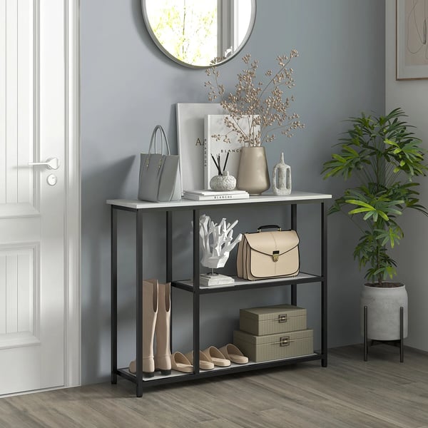 HOMCOM konsolbord i hvid og sort, 100x30x80 cm, med hylder og vipbeskyttelse