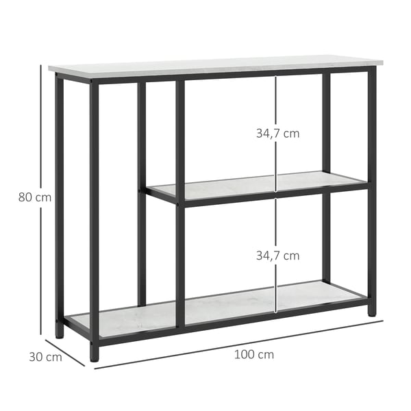 HOMCOM konsolbord i hvid og sort, 100x30x80 cm, med hylder og vipbeskyttelse