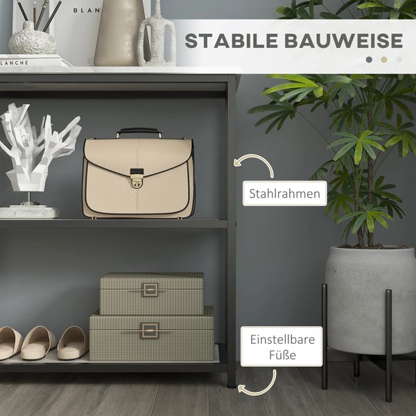 HOMCOM konsolbord i hvid og sort, 100x30x80 cm, med hylder og vipbeskyttelse
