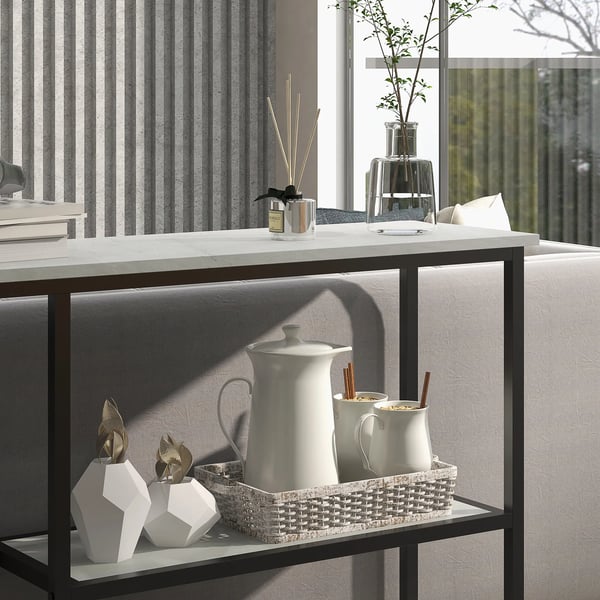 HOMCOM konsolbord i hvid og sort, 100x30x80 cm, med hylder og vipbeskyttelse