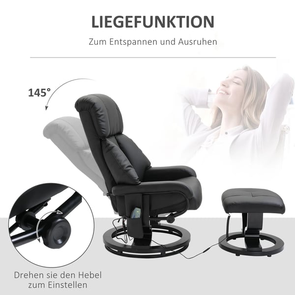 HOMCOM Massagestol med Fodskammel - Sort KunstlæderDenne moderne loungestol fra HOMCOM tilbyder en dybdegående massageoplevelse med 10 vibrationspunk