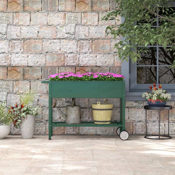 Outsunny højbed med hjul, urtebed hylde plante-krukke metal til have, altan grøn 109 x 44 x 80 cm