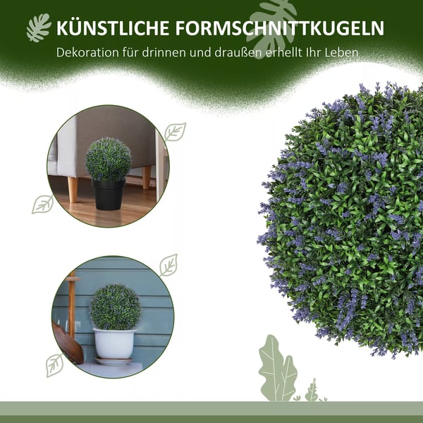 Konstgjorda Lavendelblommor, 2-pack, 42cm bollformade växter, lila/grön plast