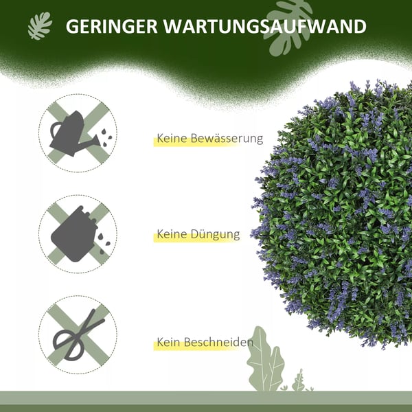 Konstgjorda Lavendelblommor, 2-pack, 42cm bollformade växter, lila/grön plast