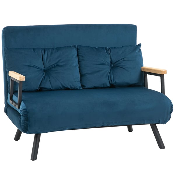 HOMCOM sovesofa afslapningsstol med sengefunktion foldesofa fløjl rygpude justerbart ryglæn blå 102x73x81cm