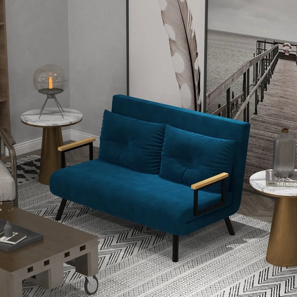 HOMCOM sovesofa afslapningsstol med sengefunktion foldesofa fløjl rygpude justerbart ryglæn blå 102x73x81cm