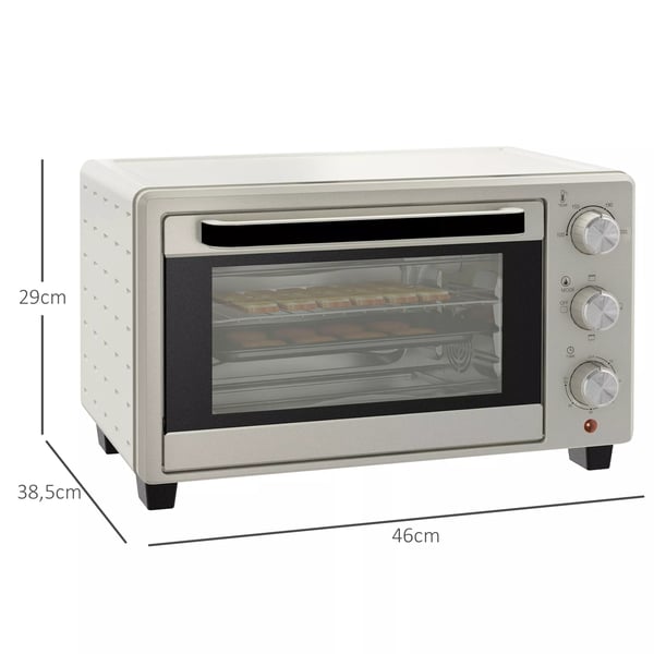 HOMCOM Mini-uuni 21L, kermanvalkoinen, 1400W pöytäuuni 100-230°C, ruostumaton teräs