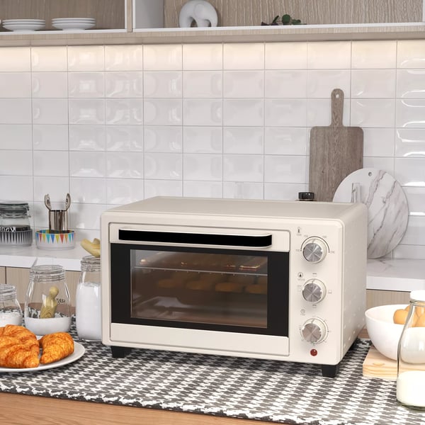 HOMCOM Mini-uuni 21L, kermanvalkoinen, 1400W pöytäuuni 100-230°C, ruostumaton teräs