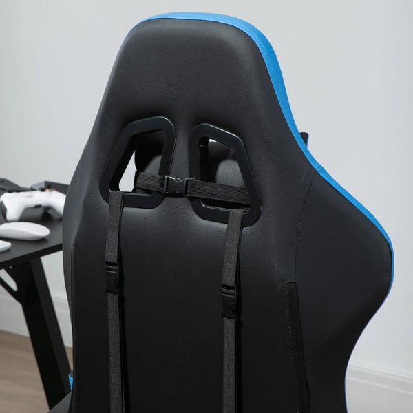 Vinsetto Gaming Stol - Sort/Blå Kunstlæder, Ergonomisk Kontorstol med Lændestøtte, Nakkestøtte & Fodstøtte, Højdejusterbar Skrivebordsstol til Gaming/