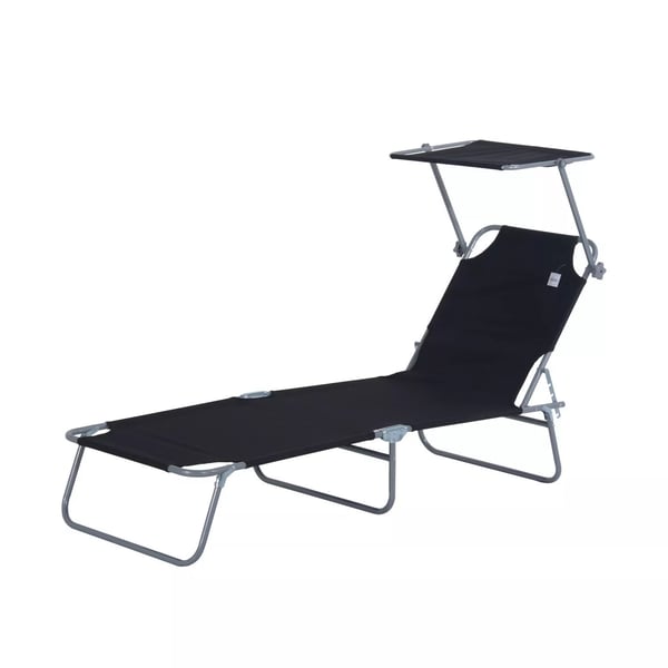 Outsunny Hopfällbar solsäng med solskydd, svart Oxford-tyg, 187x58x36 cm