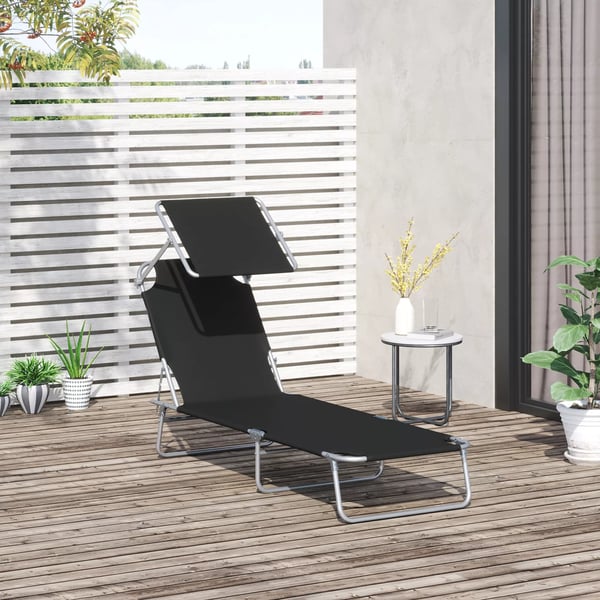 Outsunny Sammenklappelig Solvogn med Solskærm, Sort Polyester, 187x58x36 cm