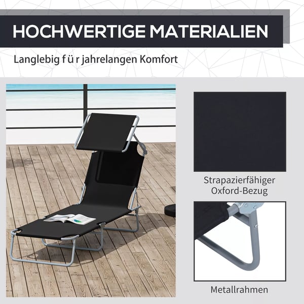 Outsunny Sammenklappelig Solvogn med Solskærm, Sort Polyester, 187x58x36 cm