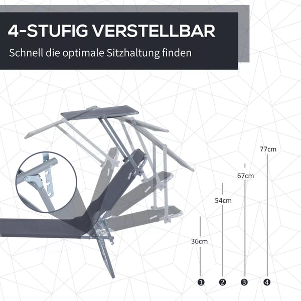 Outsunny Foldbar Solseng m. Skygge - Grå Polyester - 187 x 58 x 36 cm