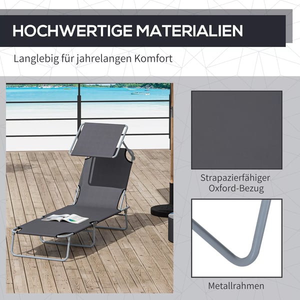 Outsunny Foldbar Solseng m. Skygge - Grå Polyester - 187 x 58 x 36 cm