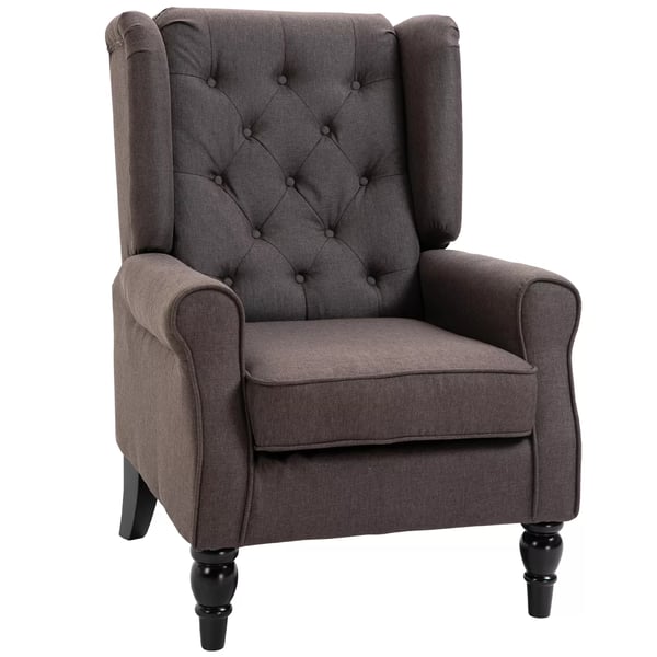 HOMCOM enkelt lænestol afslapningsstol enkeltstol med tufting træben polyester brun 76 x 86 x 108 cm