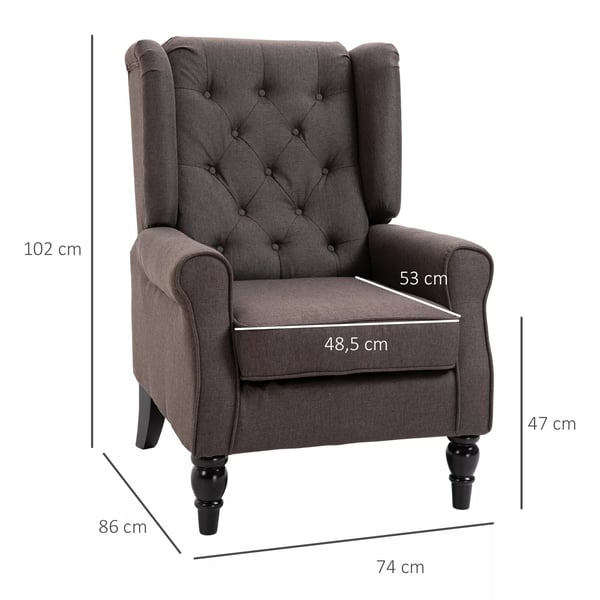 HOMCOM enkelt lænestol afslapningsstol enkeltstol med tufting træben polyester brun 76 x 86 x 108 cm
