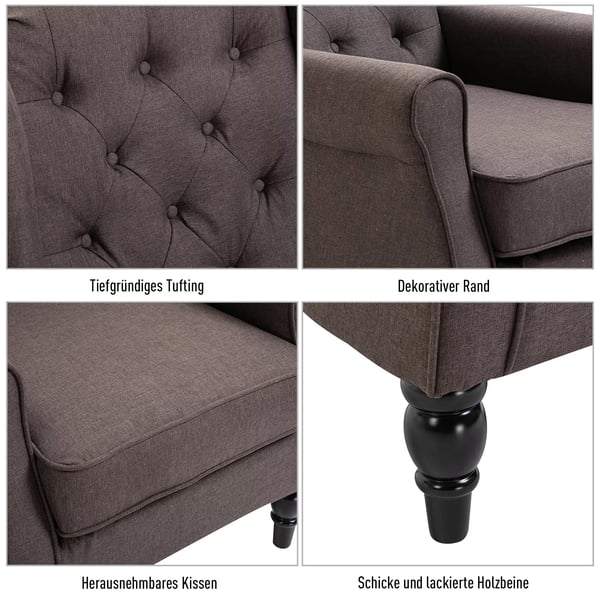 HOMCOM enkelt lænestol afslapningsstol enkeltstol med tufting træben polyester brun 76 x 86 x 108 cm