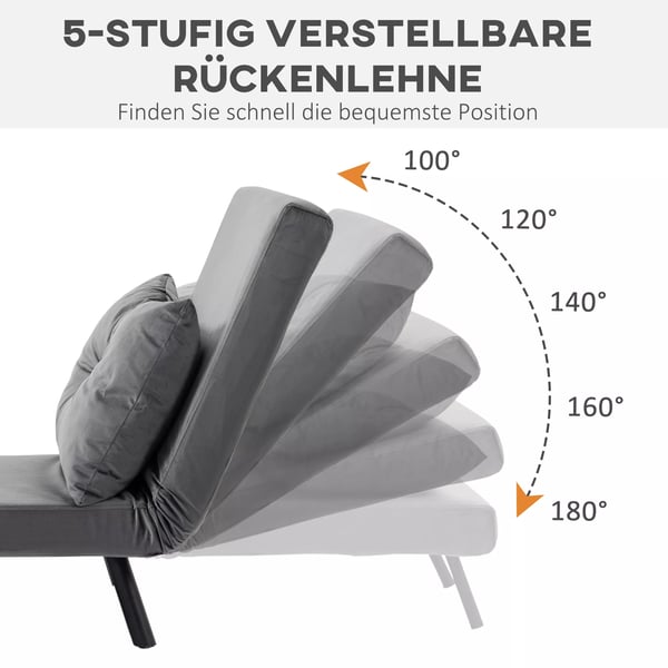 HOMCOM Sovestol M&oslash;rkegr&aring; Med Sengefunktion Og Justerbar Rygl&aelig;n, St&aring;l Og Polyester