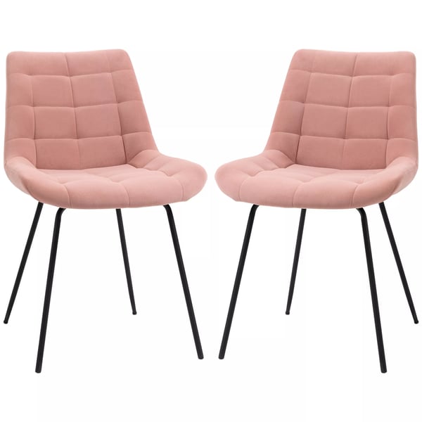 HOMCOM Spisestuestol, 2 stk., Lyserød Fl'jl & St'lbetr'k, Retro Design
