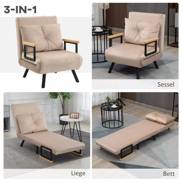 HOMCOM vuodesohvatuoli, säädettävä, samettinen makuutuoli, beige