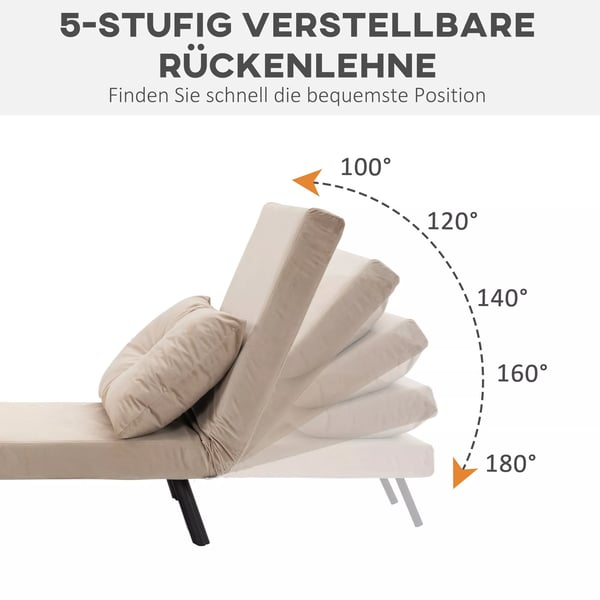 HOMCOM vuodesohvatuoli, säädettävä, samettinen makuutuoli, beige