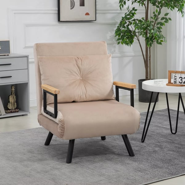HOMCOM vuodesohvatuoli, säädettävä, samettinen makuutuoli, beige