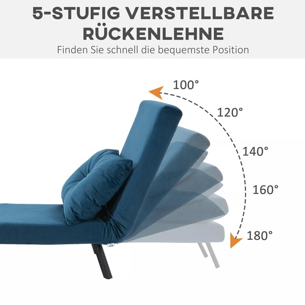 HOMCOM Sovestol/Sofa i Blå Polyester og Stål - Justerbar Ryglæn, 63x73x81cm