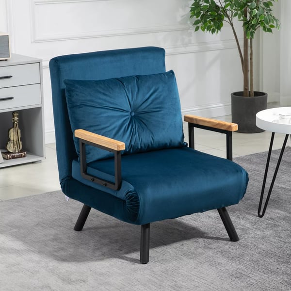 HOMCOM Sovestol/Sofa i Blå Polyester og Stål - Justerbar Ryglæn, 63x73x81cm