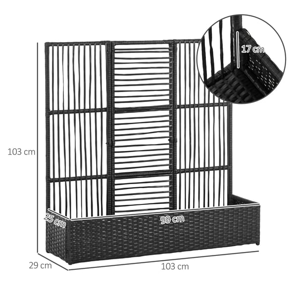 Outsunny Højbed med Espalier - PE-Rattan/Stål, Sort, 103x103x29 cm