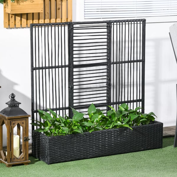 Outsunny Højbed med Espalier - PE-Rattan/Stål, Sort, 103x103x29 cm