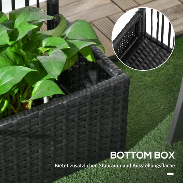 Outsunny Højbed med Espalier - PE-Rattan/Stål, Sort, 103x103x29 cm