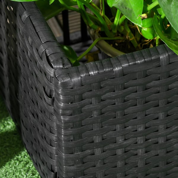 Outsunny Højbed med Espalier - PE-Rattan/Stål, Sort, 103x103x29 cm