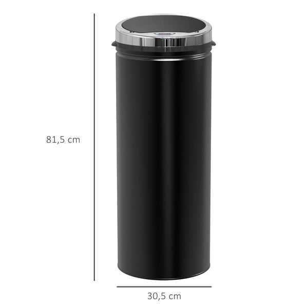 HOMCOM Automatiske Sensor Skraldespand 50L - Sort Rustfrit Stål - IR Sensor, Affaldsspand til Køkken