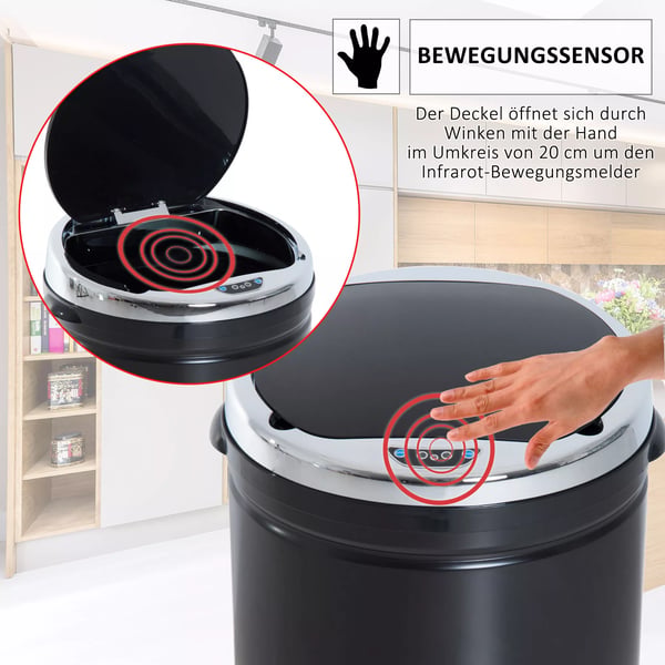 HOMCOM Automatiske Sensor Skraldespand 50L - Sort Rustfrit Stål - IR Sensor, Affaldsspand til Køkken