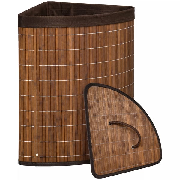 HOMCOM Tvättkorg 55L med lock & handtag - Bambu, Brun